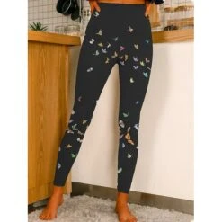 Women's Tights Leggings Print Butterfly Star Snowflake Tummy Control Butt Lift Ankle-Length Christmas Weekend Xmas Yoga Casual / Sporty Athleisure Skinny White / Black Mid Waist Micro-elastic -Xmas Cothing Store grelzj1661995575616