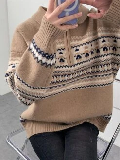Women's Ugly Christmas Sweater Pullover Sweater Jumper Christmas Sweaters Shirt Collar Ribbed Knit Polyester Knitted Print Fall Winter Regular Outdoor Christmas Daily Stylish Casual Soft Long Sleeve -Xmas Cothing Store grkunh1697290953131
