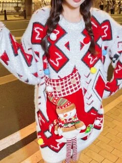 Women's Ugly Christmas Sweater Pullover Sweater Jumper Crew Neck Ribbed Knit Acrylic Knitted Fall Winter Outdoor Xmas Daily Stylish Casual Soft Long Sleeve Geometric Letter Santa Claus White Red -Xmas Cothing Store gscaye1668219584109