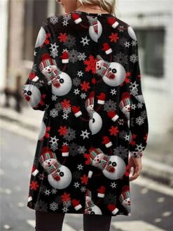 Women's Jacket Christmas Print Santa Claus Breathable Fashion Regular Fit Outerwear Xmas Long Sleeve Fall & Winter Navy S -Xmas Cothing Store gsdgbk1667992316319