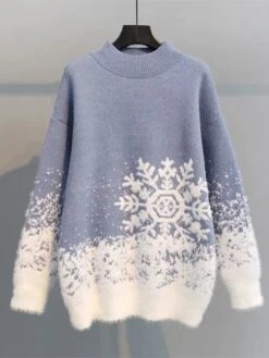Women's Ugly Christmas Sweater Pullover Sweater Jumper Crew Neck Ribbed Knit Polyester Knit Knitted Fall Winter Xmas Holiday Stylish Casual Soft Long Sleeve Snowflake Pink Red Blue One-Size -Xmas Cothing Store gsgekp1666949568145