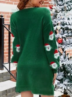 Women's Ugly Christmas Sweater Dress Crew Neck Ribbed Knit Polyester Patchwork Tassel Fall Winter Long Christmas Daily Going Out Xmas Stylish Casual Soft Long Sleeve Santa Claus Black Pink Green S -Xmas Cothing Store gstpym1695029209666