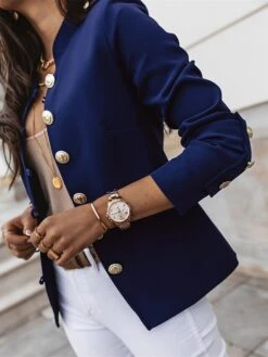 Women's Blazer Xmas Office Christmas Work Spring Fall Regular Coat Stand Collar Regular Fit Windproof Breathable Stylish Contemporary Modern Style Jacket Long Sleeve Plain Slim Fit Black Red Dark Navy -Xmas Cothing Store gsudkw1685344078741