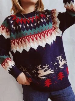 Women's Ugly Christmas Sweater Pullover Sweater Jumper Crew Neck Crochet Knit Acrylic Knitted Fall Winter Christmas Holiday Stylish Casual Soft Long Sleeve Xmas Tree White Red Navy Blue S M L -Xmas Cothing Store gsukxm1659414999980