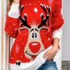Women's Ugly Christmas Sweater Pullover Sweater Jumper Crew Neck Ribbed Knit Polyester Patchwork Fall Winter Regular Xmas Daily Going Out Stylish Casual Soft Long Sleeve Elk Snowflake Black Red -Xmas Cothing Store gtcirr1695209490515
