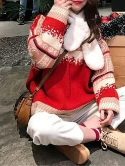 Women's Ugly Christmas Sweater Pullover Sweater Jumper Christmas Sweaters Crew Neck Ribbed Knit Acrylic Knitted Fall Winter Regular Outdoor Christmas Daily Fashion Casual Soft Long Sleeve Snowflake -Xmas Cothing Store guhtds1697785155443