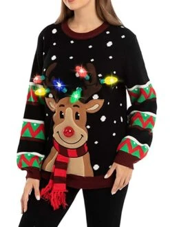 Women's Ugly Christmas Sweater Pullover Sweater Jumper Crew Neck Ribbed Knit Acrylic Light Up Fall Winter Xmas Holiday Stylish Casual Soft Long Sleeve Animal Black Red S M L 15 Women's Ugly Christmas Sweater Pullover Sweater Jumper Crew Neck Ribbed Knit Acrylic Light Up Fall Winter Xmas Holiday Stylish Casual Soft Long Sleeve Animal Black Red S M L -Xmas Cothing Store guoagf1666597931617