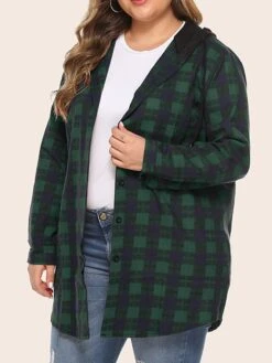 Women's Plus Size Christmas Winter Jacket Jacket Button Plaid Long Sleeve Regular Winter Fall Green Black Red XL XXL 3XL 4XL 5XL / Daily -Xmas Cothing Store guvflx1623831388042