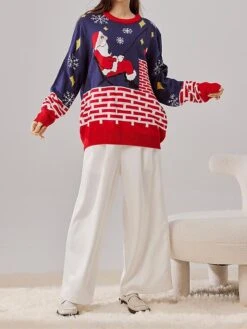 Women's Ugly Christmas Sweater Pullover Sweater Jumper Christmas Sweaters Crew Neck Ribbed Knit Acrylic Embroidered Knitted Fall Winter Regular Outdoor Christmas Holiday Stylish Casual Soft Long -Xmas Cothing Store guzfvy1697290673770