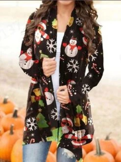 Women's Ugly Christmas Sweater Cardigan Sweater Jacket Open Front Ribbed Knit Polyester Print Fall Winter Long Outdoor Christmas Daily Vintage Daily Stylish Long Sleeve Geometric Plaid Snowman Red