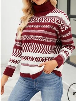 Women's Ugly Christmas Sweater Pullover Sweater Jumper Christmas Sweaters Turtleneck Ribbed Knit Polyester Knitted Fall Winter Regular Outdoor Christmas Daily Stylish Casual Soft Long Sleeve -Xmas Cothing Store gwweop1697290901550