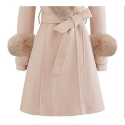 Women's Winter Coat Long Overcoat With Faux Fur Wool Blend Belted Dress Coat Open Front Lapel Pea Coat Fall Elegant Lady Jacket Christmas Party Xmas Outerwear Pink Red -Xmas Cothing Store gxbpcy1669383417686 1