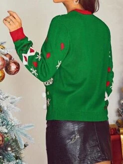 Women's Cardigan Sweater Crew Neck Crochet Knit Polyester Button Print Drop Shoulder Fall Winter Regular Christmas Xmas Casual Soft Long Sleeve Animal Print Snowflake Black Wine S M L -Xmas Cothing Store gxpbao1697290675609