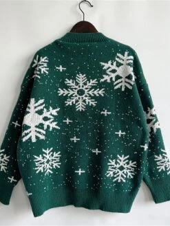 Women's Ugly Christmas Sweater Pullover Sweater Jumper Crew Neck Ribbed Knit Polyester Oversized Fall Winter Regular Outdoor Christmas Daily Stylish Casual Soft Long Sleeve Snowflake Black Red Green -Xmas Cothing Store gxxmag1696903403657