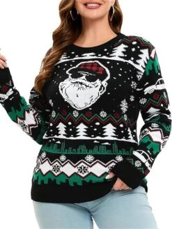 Women's Ugly Christmas Sweater Cardigan Sweater Jacket Open Front Ribbed Knit Polyester Patchwork Knitted Front Pocket Fall Winter Regular Outdoor Xmas Holiday Daily Stylish Casual Long Sleeve