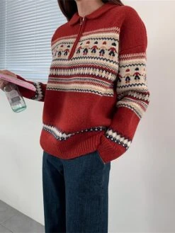 Women's Ugly Christmas Sweater Pullover Sweater Jumper Christmas Sweaters Shirt Collar Ribbed Knit Polyester Knitted Print Fall Winter Regular Outdoor Christmas Daily Stylish Casual Soft Long Sleeve -Xmas Cothing Store gykjtm1697290910628