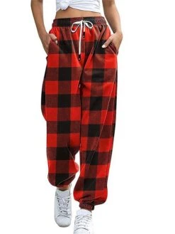 Women's Buffalo Plaid Sweatpants Joggers For Christmas Full Length Fashion Streetwear Christmas Red S M Fall Winter