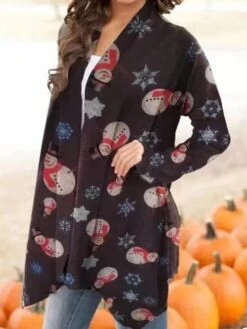 Women's Ugly Christmas Sweater Cardigan Sweater Jacket Open Front Ribbed Knit Polyester Print Fall Winter Long Outdoor Christmas Daily Vintage Daily Stylish Long Sleeve Geometric Plaid Snowman Red -Xmas Cothing Store gyuibw1697290873704