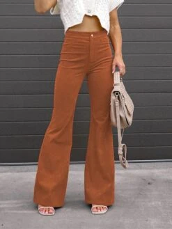 Women's Bell Bottom Pants Trousers Full Length Corduroy Pocket High Waist Fashion Streetwear Christmas Street Xmas Wine Black S M Winter Autumn / Fall -Xmas Cothing Store gzcbtt1695347097726
