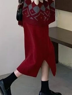 Women's Skirt A Line Maxi Corduroy Wine Black Purple Gray Skirts Fall & Winter Split Ends High Waist Fashion Elegant Xmas Christmas Street S M L