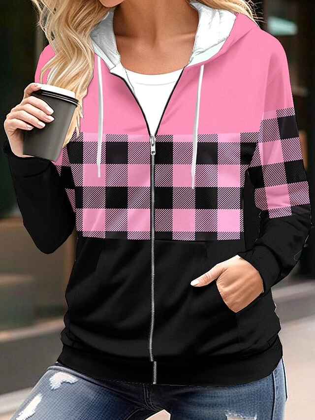 Women's Hoodied Jacket Drawstring Christmas Print Lattice Casual / Daily Fashion Loose Fit Outerwear Long Sleeve Fall Light Pink S 6 Women's Hoodied Jacket Drawstring Christmas Print Lattice Casual / Daily Fashion Loose Fit Outerwear Long Sleeve Fall Light Pink S - Image 4