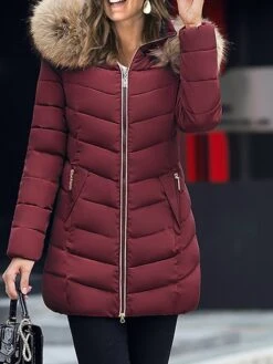 Women's Puffer Jacket Casual Zipper Daily Wear Going Out Christmas Polyester Coat Winter Fall Black Wine Army Green Zipper Hoodie Regular Fit M L XL XXL 3XL 4XL -Xmas Cothing Store hajcpb1670327657989