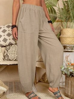 Women's Linen Pants Pants Trousers Harem Pants Full Length Linen Cotton Blend Pocket High Waist Active Vacation Xmas Home Christmas Wine Black S M Winter Autumn / Fall -Xmas Cothing Store haqbxh1695347099143