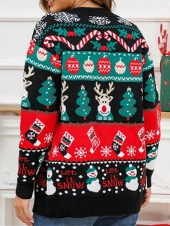 Women's Ugly Christmas Sweater Cardigan Sweater V Neck Ribbed Knit Knit Button Fall Winter Regular Outdoor Christmas Daily Stylish Casual Soft Long Sleeve Elk Snowman Xmas Tree Black S M L -Xmas Cothing Store hbbimg1695111136623