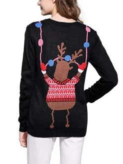 Women's Ugly Christmas Xmas Sweater Pullover Sweater Jumper Crew Neck Ribbed Knit Acrylic Knitted Fall Winter Outdoor Christmas Daily Stylish Casual Soft Long Sleeve Animal Black S M L -Xmas Cothing Store hccizh1663323746351
