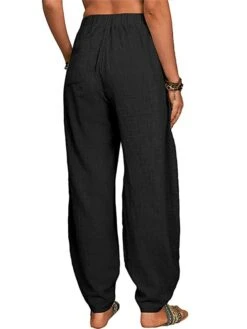 Women's Linen Pants Pants Trousers Harem Pants Full Length Linen Cotton Blend Pocket High Waist Active Vacation Xmas Home Christmas Wine Black S M Winter Autumn / Fall -Xmas Cothing Store hceour1695347110289