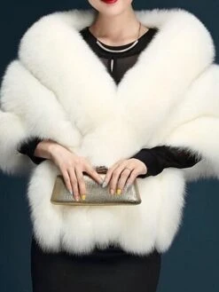 Women's Cloak / Capes Winter Faux Fur Leather Coat Fall Wedding Party Jacket Christmas Street Windproof Warm Plush Jacket Sleeveless Black White Pink