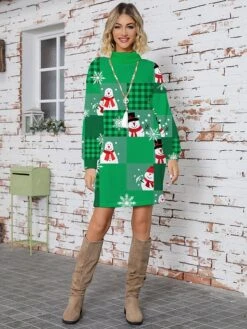 Women's Ugly Christmas Sweater Sweater Dress Christmas Sweaters Stand Collar Ribbed Knit Polyester Knitted Print Fall Winter Long Outdoor Christmas Holiday Daily Stylish Casual Long Sleeve Plaid -Xmas Cothing Store hcskwn1697626856114