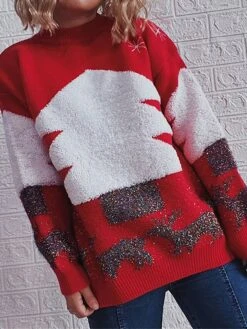 Women's Ugly Christmas Sweater Pullover Sweater Jumper Crew Neck Ribbed Knit Polyester Patchwork Fall Winter Regular Outdoor Christmas Daily Stylish Casual Soft Long Sleeve Elk Christmas Tree Red