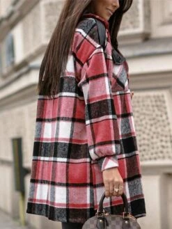 Women's Casual Jacket Windproof Warm Outdoor Christmas Vacation Xmas Smocked Single Breasted Turndown Street Shacket Stripes And Plaid Regular Fit Outerwear Long Sleeve Winter Fall Green Red -Xmas Cothing Store hdjkiv1659583523384