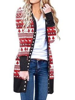 Women's Ugly Christmas Sweater Cardigan Sweater Jacket V Neck Ribbed Knit Polyester Button Knitted Print Fall Winter Long Outdoor Christmas Daily Fashion Casual Soft Long Sleeve Plaid Elk Christmas -Xmas Cothing Store hdwjbt1697290884026