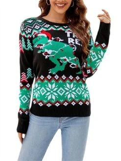 Women's Ugly Christmas Sweater Pullover Sweater Jumper Crew Neck Ribbed Knit Acrylic Oversized Fall Winter Short Xmas Daily Going Out Stylish Casual Soft Long Sleeve Animal Letter Snowflake 1043 -Xmas Cothing Store hdzimw1695262581881