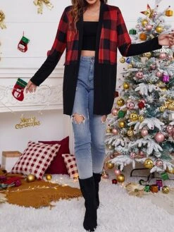 Women's Ugly Christmas Sweater Cardigan Sweater Jacket V Neck Ribbed Knit Polyester Pocket Knitted Print Fall Winter Long Outdoor Christmas Daily Stylish Casual Soft Long Sleeve Plaid Elk Snowflake -Xmas Cothing Store hepolv1697290878677