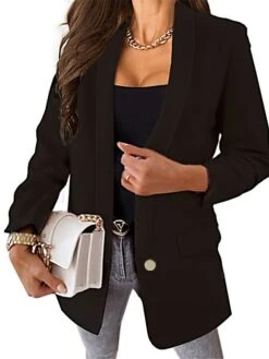 Women's Blazer Office Christmas Work Summer Spring Fall Regular Coat Regular Fit Thermal Warm Windproof Breathable Stylish Contemporary Modern Style Jacket Long Sleeve Solid Color With Pockets Black -Xmas Cothing Store heqpvs1678258590614