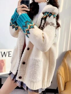 Women's Ugly Christmas Sweater Cardigan Sweater Shirt Collar Ribbed Knit Polyester Button Pocket Fall Winter Regular Outdoor Christmas Daily Stylish Casual Soft Long Sleeve Geometric Snowflake Red -Xmas Cothing Store heqyvh1696903340798