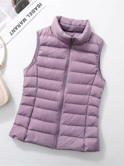 Women's Quilted Vest Sleeveless Puffer Jacket Christmas Windproof Warm Gilet Lightweight Parka ZipperStand Collar Outerwear Fall Light Pink Navy Black -Xmas Cothing Store herrjx1695715261960