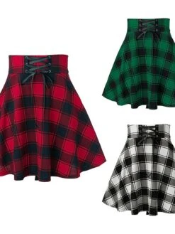 Women's Plaid Skirt Mini Black And White Red Green Skirts Xmas Casual Party Christmas S M L -Xmas Cothing Store hewsnh1627351993484