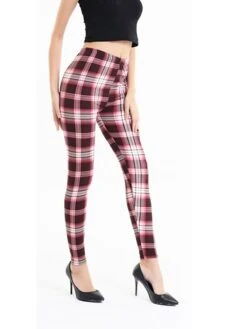 Women's Tartan Print Leggings Full Length Vacation Fashion Christmas Rhombus Pink And Black Navy Blue Stripes One-Size Fall Winter -Xmas Cothing Store hflwfk1696232157217