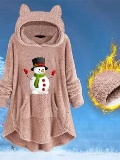 Women's Fleece Jacket Sherpa Jacket Teddy Coat Windproof Warm Outdoor Christmas Daily Wear Going Out Pocket Print Pullover Hoodie Plush Casual Daily Comfortable Xmas Plaid Regular Fit Outerwear