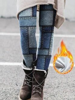 Women's Fleece Pants Tights Leggings Full Length Print High Elasticity Fashion Christmas Casual Daily Blue S M