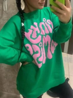 Women's Ugly Christmas Sweater Pullover Sweater Jumper Crew Neck Ribbed Knit Acrylic Knitted Print Fall Winter Outdoor Home Xmas Stylish Casual Soft Long Sleeve Letter White Red Green S M L -Xmas Cothing Store hgesmv1667901173324