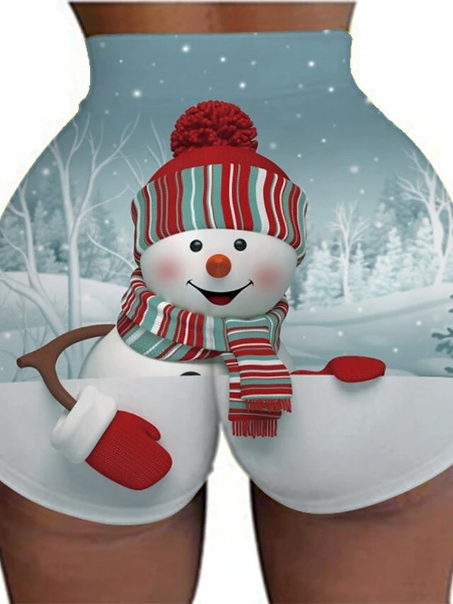 Women's Shorts Hot Pants Light Sky Blue Green Blue Fashion Christmas Weekend Print Stretchy Short Comfort Xmas Snowman S M L XL 2XL 7 Women's Shorts Hot Pants Light Sky Blue Green Blue Fashion Christmas Weekend Print Stretchy Short Comfort Xmas Snowman S M L XL 2XL - Image 5