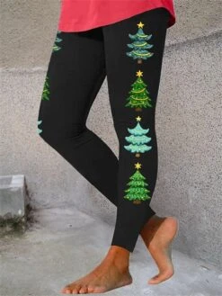 Women's Tights Leggings Thermal Underwear Green Pink Yellow Christmas Leisure Sports Weekend Xmas Print Stretchy Ankle-Length Tummy Control Tree S M L XL 2XL / Slim -Xmas Cothing Store hgzhdp1667311700176