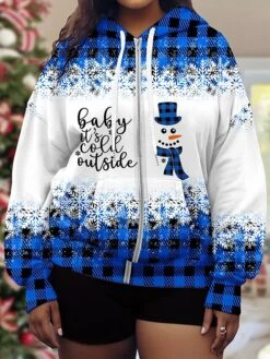 Women's Plus Size Ugly Christmas Hooded Jacket Christmas Santa Print Plaid Party Xmas Drawstring Sport Coat Fashion Loose Fit Outerwear Long Sleeve Fall -Xmas Cothing Store hhidqz1697180406613
