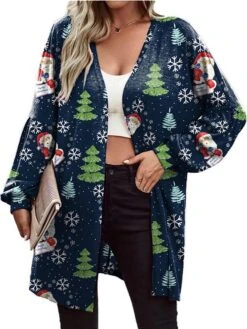 Women's Jacket Christmas Print Santa Claus Breathable Fashion Regular Fit Outerwear Xmas Long Sleeve Fall & Winter Navy S -Xmas Cothing Store hiekpv1667992318024