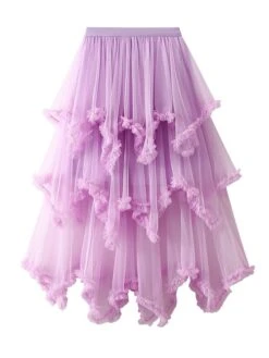 Women's Skirt Tulle Midi Gray Green Wine Apricot Skirts All Seasons Patchwork Irregular Hem Layered Lined Long Christmas Daily Street Xmas M L XL -Xmas Cothing Store hiiarq1694749190457